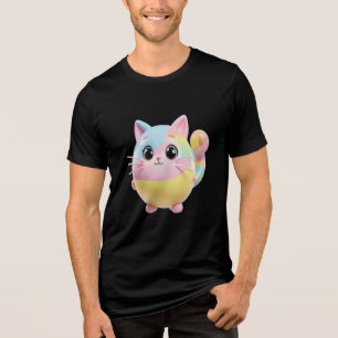 En Tri-matière T-Shirt Chat Rond Pastel Arc-en-Ciel