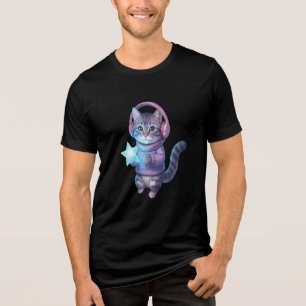 En Tri-matière T-Shirt Chat Violet avec Étoile et Casque