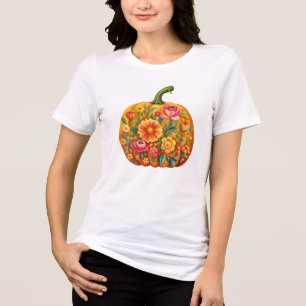 En Tri-matière T-shirt Citrouille d'art populaire féminin - Symét