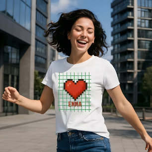 En Tri-matière T-shirt Coeur rétro personnalisé - Nom modifiable