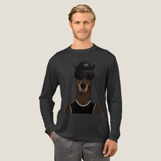 En Tri-matière T-shirt cool Doberman Biker Dog Long Manche (Recto complet)