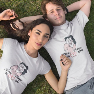 En Tri-matière T-shirt couple personnalisé - Noms et date personn