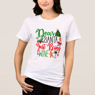 En Tri-matière T-shirt de fête demandant du vin à Père Noël