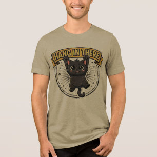 En Tri-matière T-shirt drôle de chat noir Hang In There Chat vi