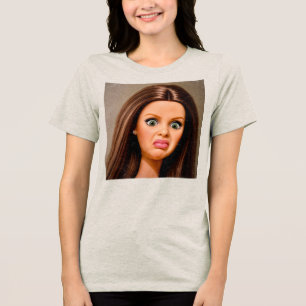 En Tri-matière T-shirt drôle de visage de poupée dégoûtant Meme