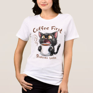 En Tri-matière T-shirt drôle pour amateur de café et de chats – “