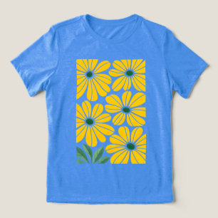 En Tri-matière T-Shirt féminin abstrait à fleurs Golden Petals