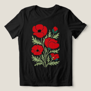 En Tri-matière T-Shirt Femme Fleur de Pavot Abstrait Rouge Cramoi