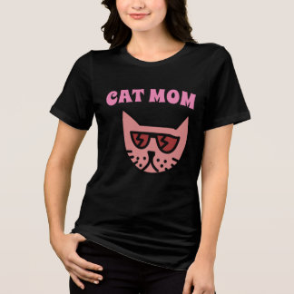 EN TRI-MATIÈRE T-SHIRT FEMME MAMAN CHAT ROSE & NOIR
