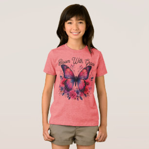 En Tri-matière T-Shirt Fleur de Beurre Papillon Floral Rose B