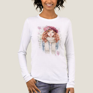 En Tri-matière T-Shirt Graphique Fille aux Fleurs de Style Cottag