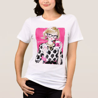 En Tri-matière T-Shirt Graphique Minimaliste & Rose Fille au Café