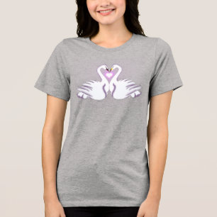 En Tri-matière T-Shirt Gris Cœur de Cygnes Doubles Romantique