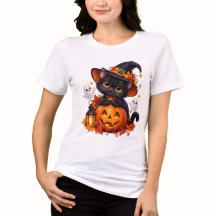 T-shirt Halloween chat noir citrouille