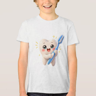 En Tri-matière T-shirt « Jolie dent heureuse avec brosse à dents