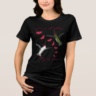 En Tri-matière T-shirt Mariée Oiseaux Colibris & Cœurs Grunge