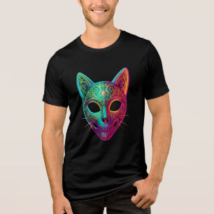 En Tri-matière T-Shirt Masque de Chat Géométrique Néon