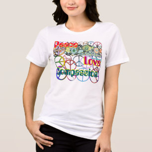 En Tri-matière T-shirt Peace Love Compassion de Retro 60