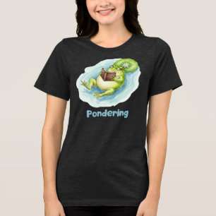 En Tri-matière T-shirt Pondering Frog Reading Book