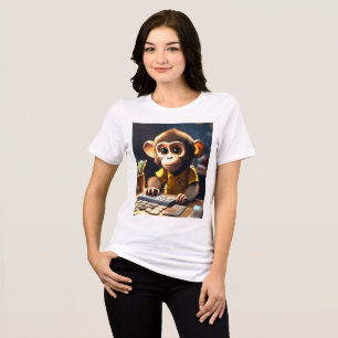 En Tri-matière T-shirt Singe mignon, à l'aide d'une calculatrice