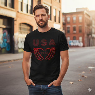 En Tri-matière T-Shirt USA 1776 Cœur de Squelette Mains Patriotiq