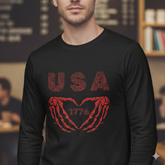 En Tri-matière T-Shirt Vintage USA 1776 Cœur de Squelette Mains
