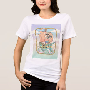 En Tri-matière T-shirt Whimsical Pirate Ship & Parrot Design - Ad