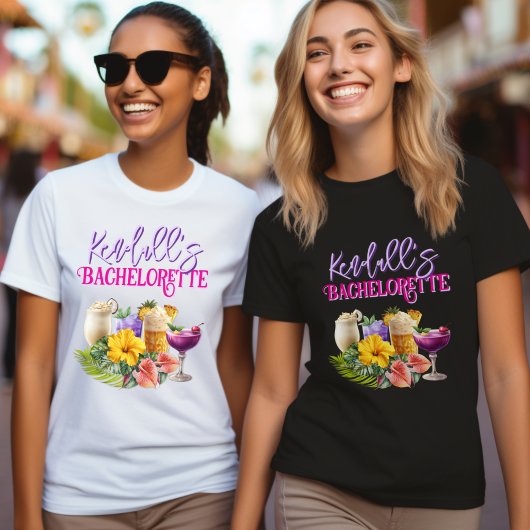 En Tri-matière Tropical Drinks Personalized Bachelorette T-shirt