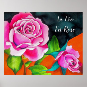En van La Vie nam citaat met waterverf Roze Rozen Poster