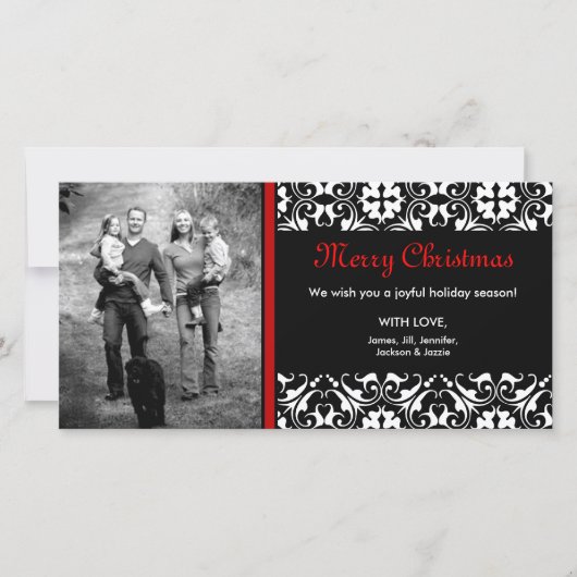 EN VENTE ! Carte photo Red Christmas Damask (Devant)