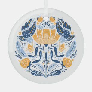 En Verre Art populaire scandinave ornement floral