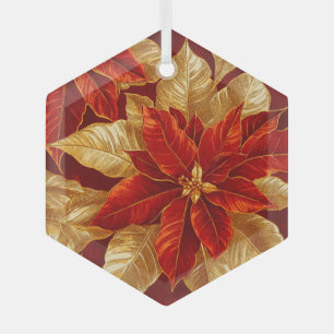 En Verre Beau Ornement Vintage Rouge Or Poinsettias