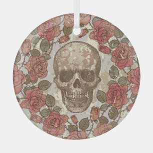 En Verre Crânes rétro et ornement Rose