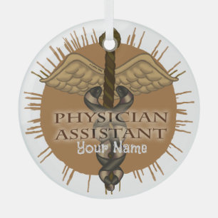 En Verre Médecin Assistant Caduceus ornement