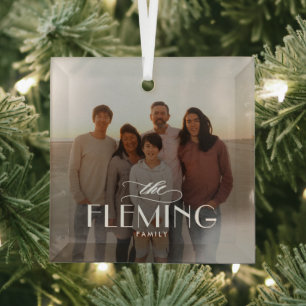 En Verre Nom de famille Photo personnalisée Ornement de Noë