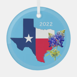 En Verre Ornement de contour de l'État du Texas et de bleue