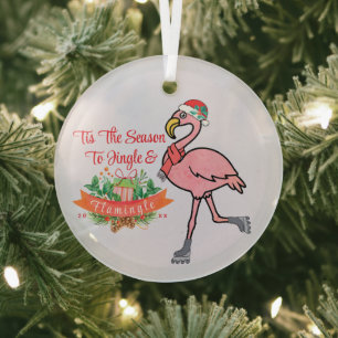 En Verre Ornement de couronne de Flamant rose - Noël tropic