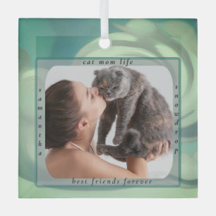 En Verre Ornement de souvenir de photo de compagnie de chat