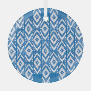 En Verre ornement ethnique sur lin naturel textile