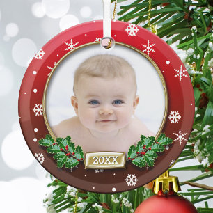 En Verre Ornement photo 1er Noël du bébé (rouge)