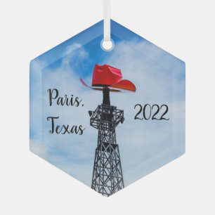 En Verre Paris, Texas - Ornement de chapeau de cowboy rouge