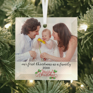 En Verre Première famille Noël personnalisé Ornement photo