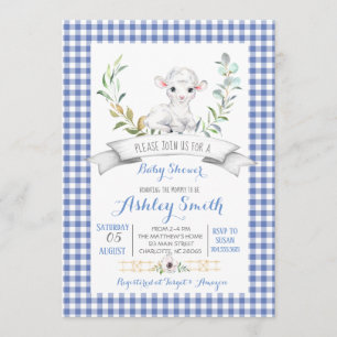 En vichy baby shower ovin de ferme invitation