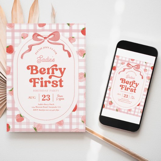 en vichy Berry Invitation d'anniversaire