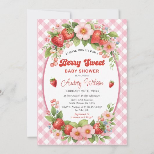en vichy Berry Sweet Baby shower Invitation (Devant)