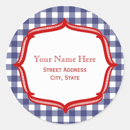 En vichy Bleu Avec Sticker D'Adresse Rouge (Devant)