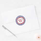 En vichy Bleu Avec Sticker Monogramme Rouge (Enveloppe)