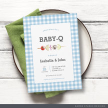 En vichy bleu BabyQ Couple Baby shower Invitation