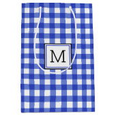 En vichy bleu Chèque Monogramme Moyen Sac cadeau (Devant)