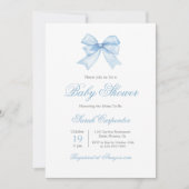 En vichy bleu et Baby shower Bow Invitation de gar (Devant)